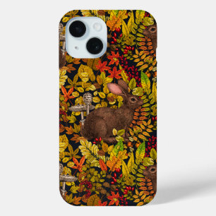 Funda Para iPhone 15 Conejo otoñal sobre negro