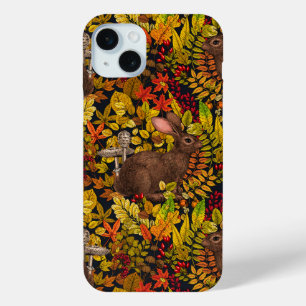 Funda Para iPhone 15 Mini Conejo otoñal sobre negro