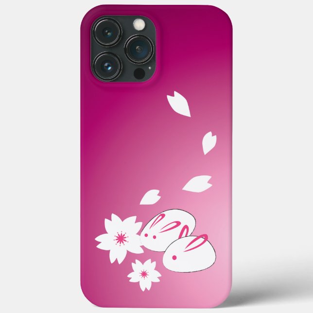 Funda De Case-Mate Para iPhone Conejos de nieve japoneses y Sakura (Reverso )