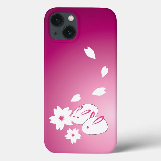 Funda De Case-Mate Para iPhone Conejos de nieve japoneses y Sakura (Reverso)