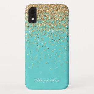 Funda Para iPhone XR Confeti azul del purpurina del oro de la