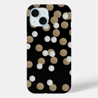 Funda Para iPhone 15 confeti de oro de champán blanco y negro de glamur