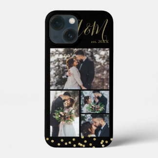 Funda Para iPhone 13 Mini Confetti de oro de 4 Collages de fotos