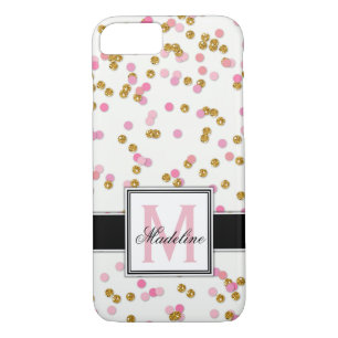 Funda Para iPhone 8/7 Confetti Purpurina rosa y dorado, monogramado