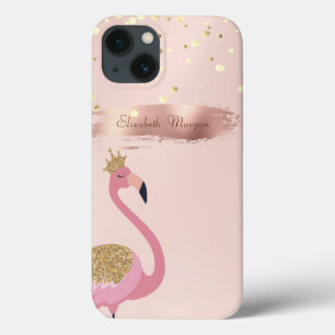 Funda Para iPhone 13 Confetti, Rosa Cepillo de Oro de roca Flamingos ro