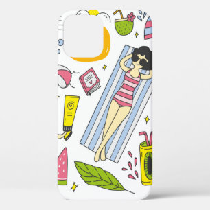 Funda Para iPhone 12 Conjunto de doodle de verano sobre la cosecha de f
