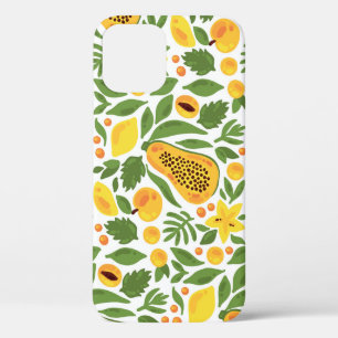 Funda Para iPhone 12 Conjunto de frutas exóticas: Papaya, limón, mango