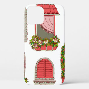 Funda Para iPhone 12 conjunto de ilustraciones con ventanas antiguas