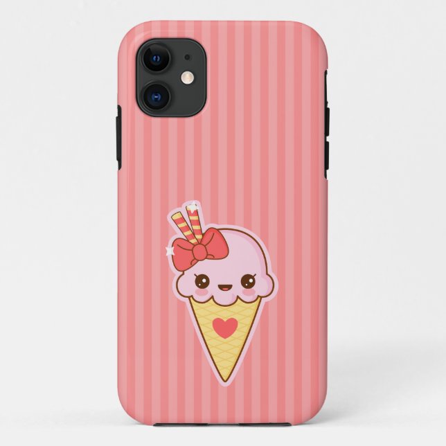 Funda De Case-Mate Para iPhone Cono de helado feliz de fresa de Kawaii (Reverso)