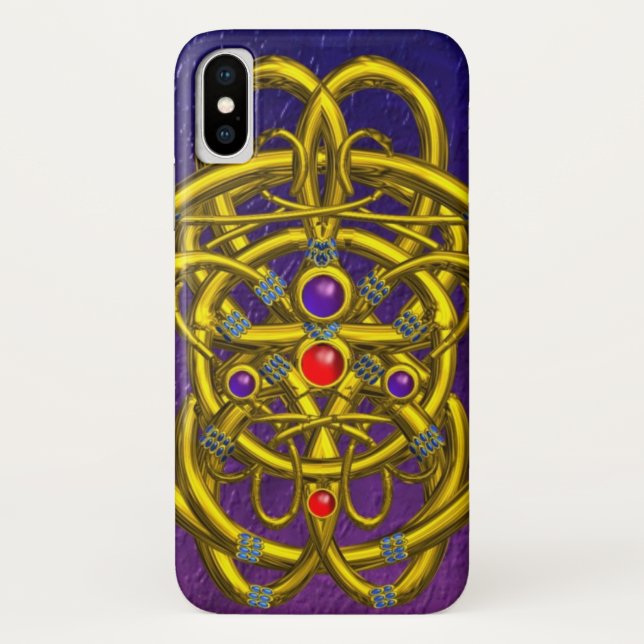 FUNDA DE Case-Mate PARA iPhone CONOCIMIENTOS CELÁTICOS DE ORO ABSTRACTO CON GEMST (Reverso)