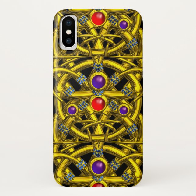 FUNDA DE Case-Mate PARA iPhone CONOCIMIENTOS CELÁTICOS DE ORO ABSTRACTO CON GEMST (Reverso)