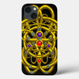 FUNDA PARA iPhone 13 CONOCIMIENTOS CELÁTICOS DE ORO ABSTRACTO CON GEMST