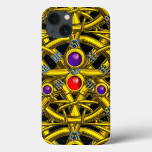 FUNDA PARA iPhone 13 CONOCIMIENTOS CELÁTICOS DE ORO ABSTRACTO CON GEMST