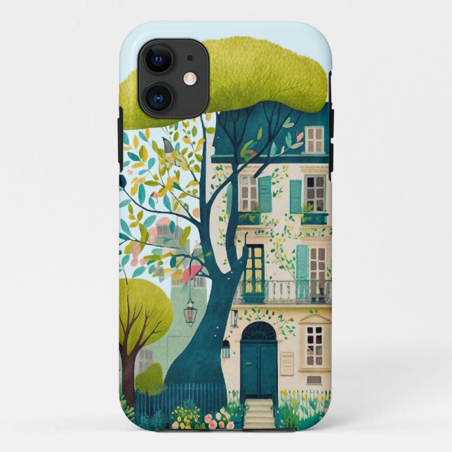 Funda De Case-Mate Para iPhone Construcción de acuarela marrón balcón de la alame (Reverso)