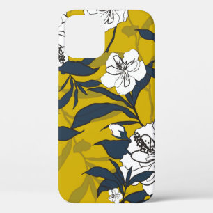 Funda Para iPhone 12 Contorno flor floreciente ilustracion Vintage. Cos