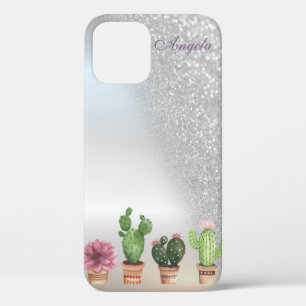 Funda Para iPhone 12 Cool Silver Glitter Ombre, Cactus