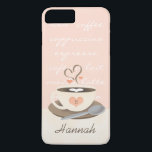 Funda Para iPhone 8 Plus/7 Plus Copa Monogrammed Heart Coffe<br><div class="desc">Espresso tu amor por el café con este bonito diseño de café rosa, marrón y crema de color rosa negro con un café de cuppa humeante con un corazón espumoso, platillo y una obra de arte de cuchara removedora. Puede personalizarse añadiendo su monograma e inicial al diseño cardiaco en la...</div>