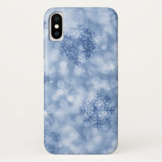 Funda Para iPhone X Copos de nieve azules y chispas