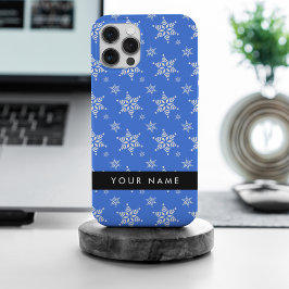 Funda Para iPhone 15 Pro Max Copos de nieve blancos, azul, tu nombre, personali