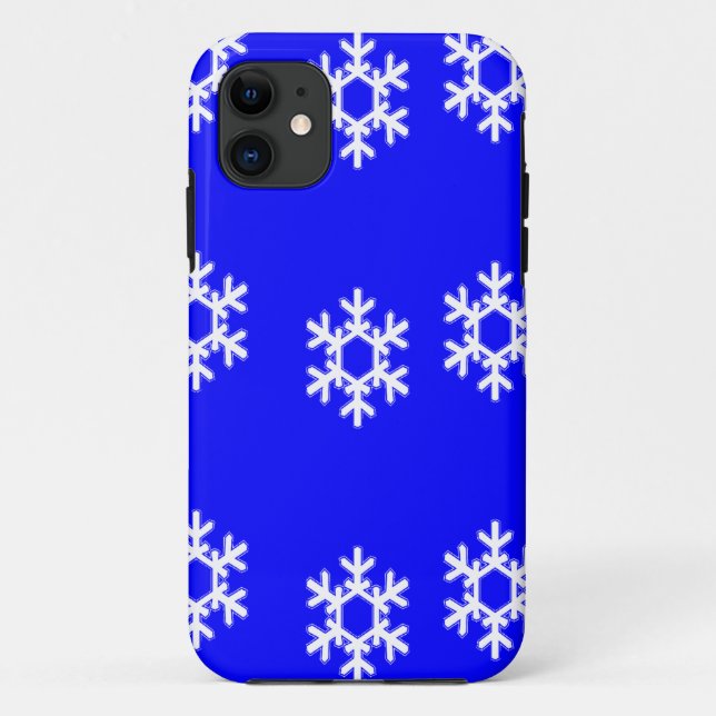 Funda De Case-Mate Para iPhone Copos de nieve blancos en azul (Reverso)