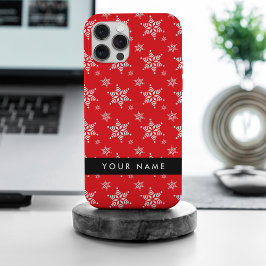 Funda Para iPhone 15 Pro Max Copos de nieve blancos, rojo, tu nombre, personali