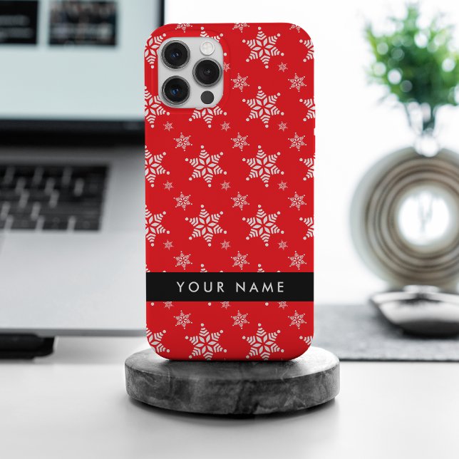 Funda De Case-Mate Para iPhone Copos de nieve blancos, rojo, tu nombre, personali (Subido por el creador)