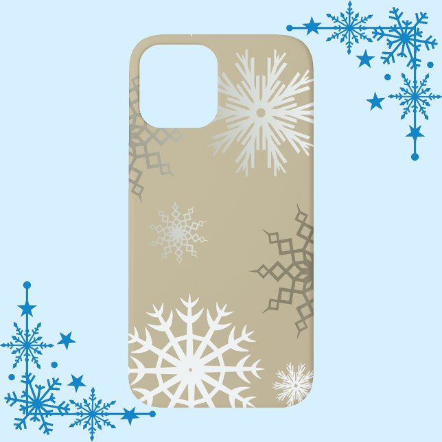 Funda De Case-Mate Para iPhone Copos de nieve en Beige (Snowflakes on Beige Phone Case)