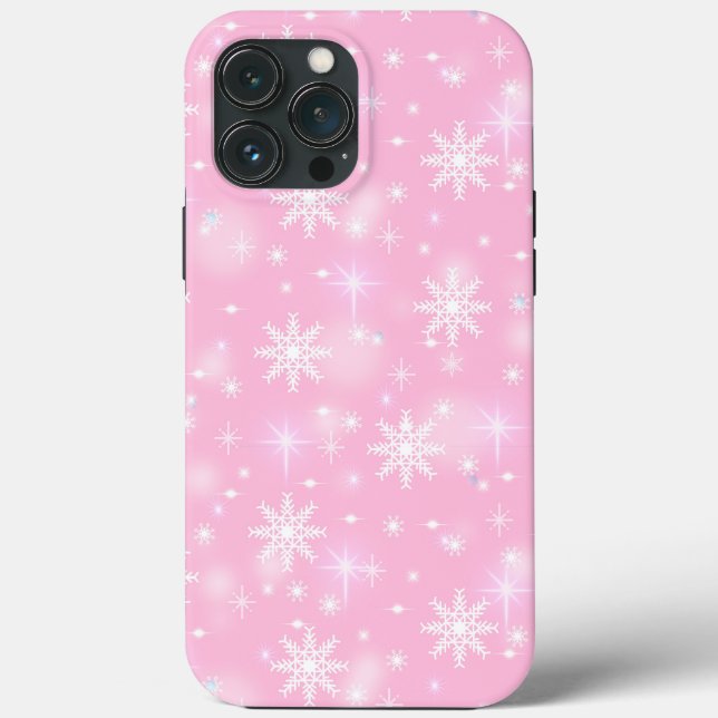 Funda De Case-Mate Para iPhone Copos de nieve en invierno rosa (Reverso )