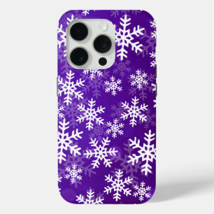 Funda Para iPhone 15 Pro Copos de nieve morados y blancos