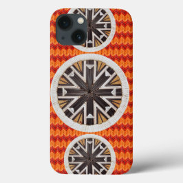 Funda Para iPhone 13 Copos de nieve negros y Chevron anaranjado