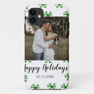 Funda Para iPhone 11 copos de nieve rojos verdes texto foto feliz navid