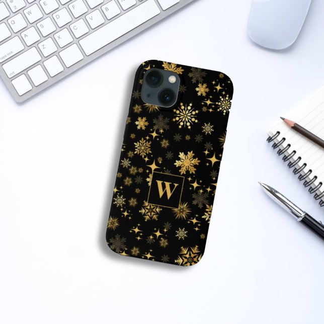 Funda De Case-Mate Para iPhone Coprograma Copos de nieve y estrellas doradas (Subido por el creador)