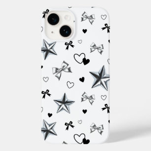 Funda Para iPhone 14 De Case-Mate Coqueta Oscura Y2K Estrella Plateada Lazo Corazón