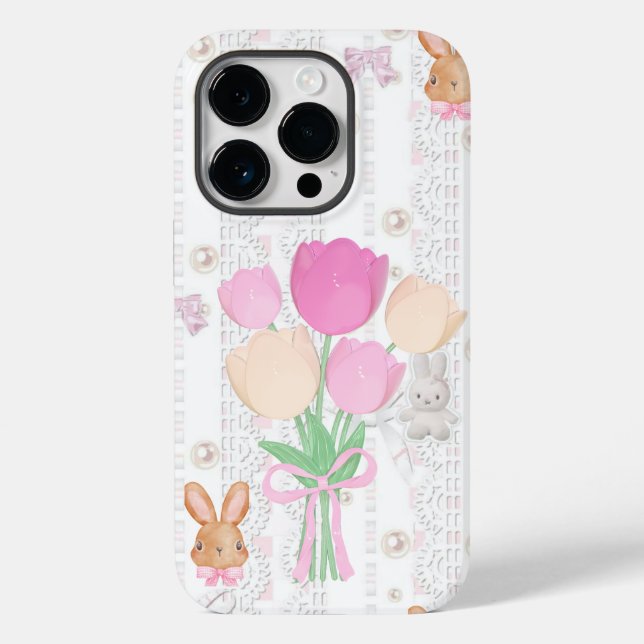 Funda De Case-Mate Para iPhone Coquette Bunny Phone Case – White & Floral (Reverso )