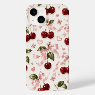 Funda Para iPhone 14 De Case-Mate Coquette Cereza y Rosa Satén Lazo Patrón Sin Costu