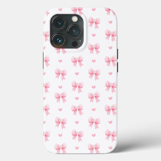 Funda De Case-Mate Para iPhone Coquette Pink Bows Ribbons Seamless Pattern (Reverso )