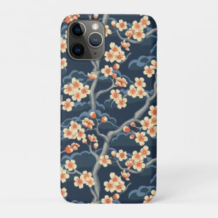 Funda Para iPhone 11 Pro Coral crema Sakura azul marino patrón floral