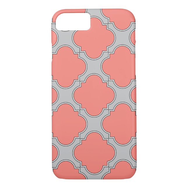 Funda De Case-Mate Para iPhone Coral de quatrefoil y gris (Reverso)