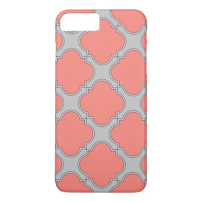Funda De Case-Mate Para iPhone Coral de quatrefoil y gris (Reverso)