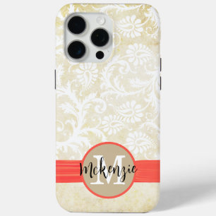 title_seo2 Coral Faux Rhinstone Personalized Damask iPhone