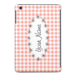 Funda Para iPhone 13 Coral Gingham Check estrella oval Nombre iPad Mini
