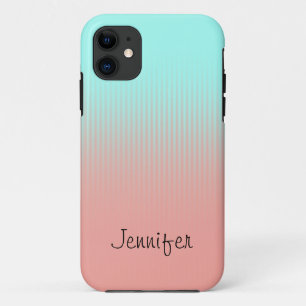 Funda Para iPhone 11 Coral Pastel personalizado y franjas turquesas
