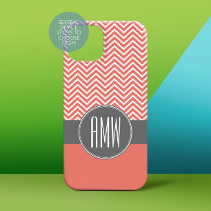 Funda Para iPhone 14 De Case-Mate Coral Peach Gray Chevrons Personalizado Triple Mon
