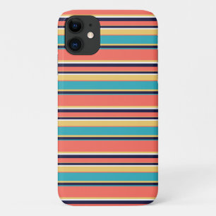 Funda Para iPhone 11 Coral vivo, rayas azules y amarillas
