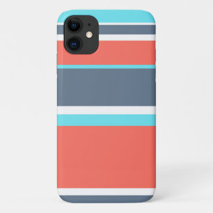 Funda Para iPhone 11 Coral vivo, rayas azules y grises