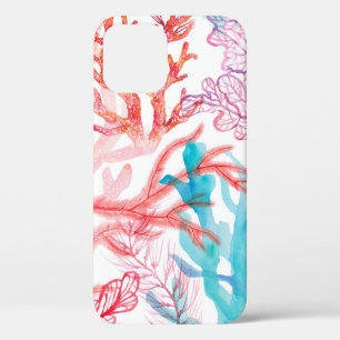 Funda Para iPhone 12 Corales acuarelas. Patrón sin inconvenientes con l