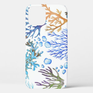 Funda Para iPhone 12 Corales dibujados a mano: patrón marino submarino.