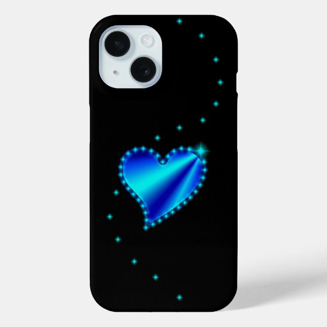 Funda De Case-Mate Para iPhone Corazón arcoiris azul con estrellas (Reverso )