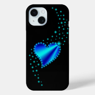 Funda Para iPhone 15 Corazón arcoiris azul con estrellas
