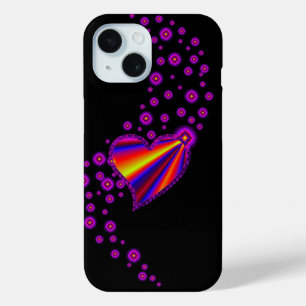 Funda Para iPhone 15 Corazón arcoiris azul rojo con estrellas en negro
